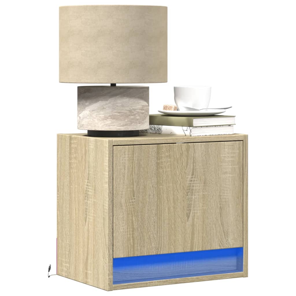 Wall-mounted Bedside Cabinets with LED Lights 2 pcs Sonoma Oak - vid-852080 - Design Hut