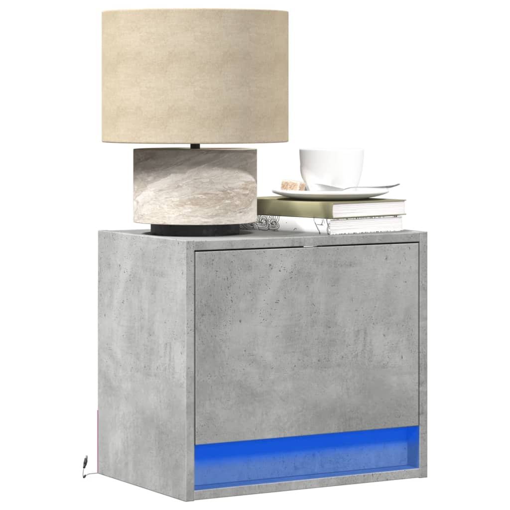 Wall-mounted Bedside Cabinets with LED Lights 2 pcs Concrete Oak - vid-852082 - Design Hut