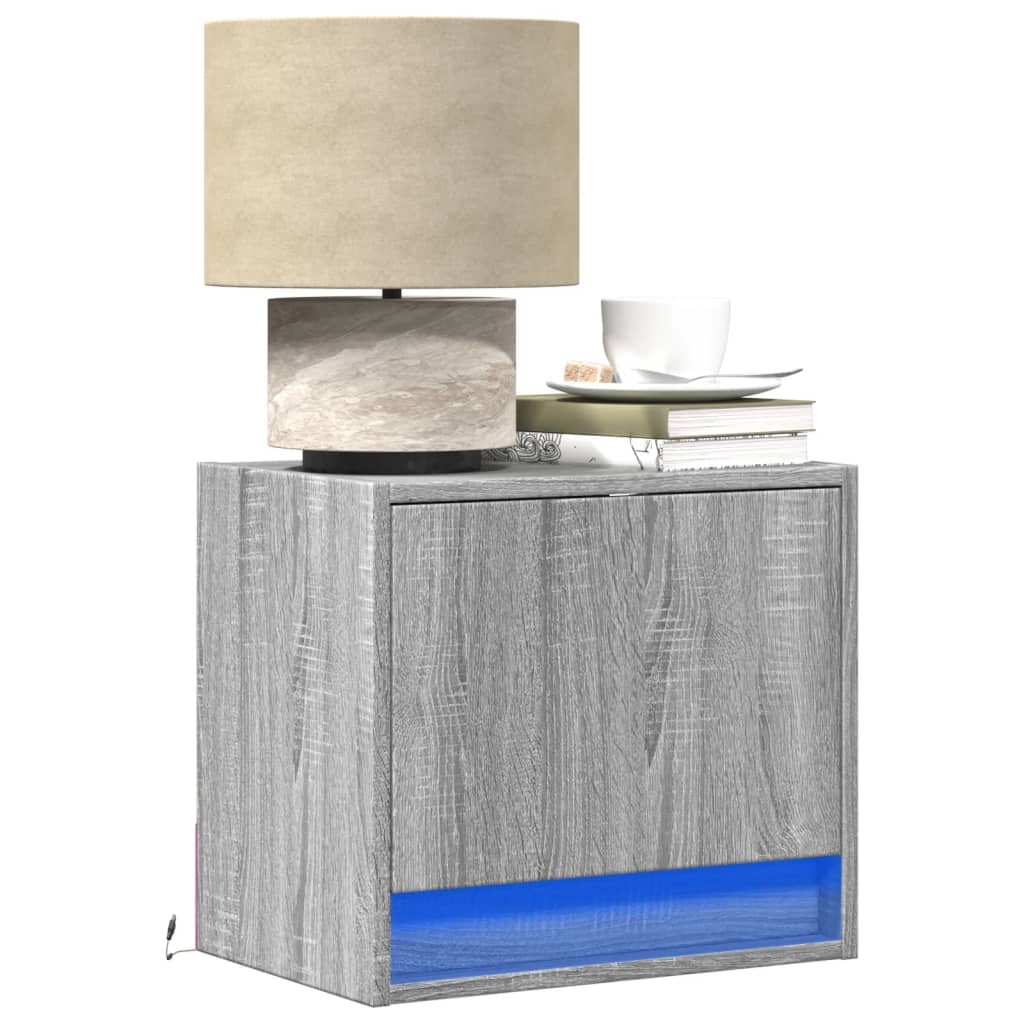 Wall-mounted Bedside Cabinets with LED Lights 2 pcs Grey Sonoma - vid-852086 - Design Hut