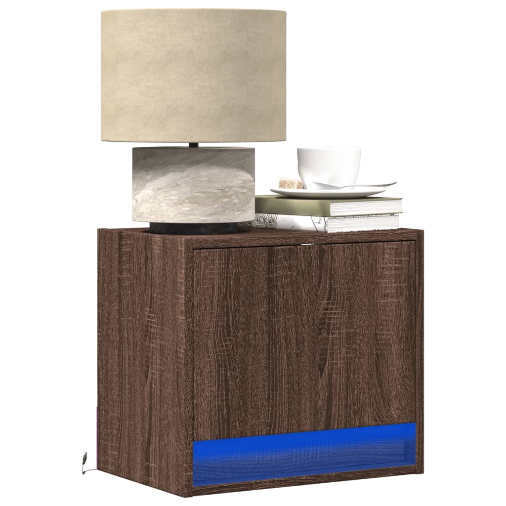 Wall-mounted Bedside Cabinets with LED Lights 2 pcs Brown Oak - R and M Furniture