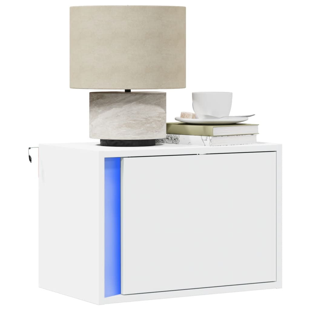 Wall-mounted Bedside Cabinet with LED Lights White - vid-852089 - Design Hut