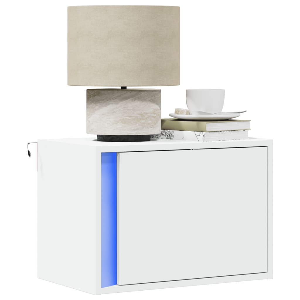 Wall-mounted Bedside Cabinets with LED Lights 2 pcs White - vid-852090 - Design Hut