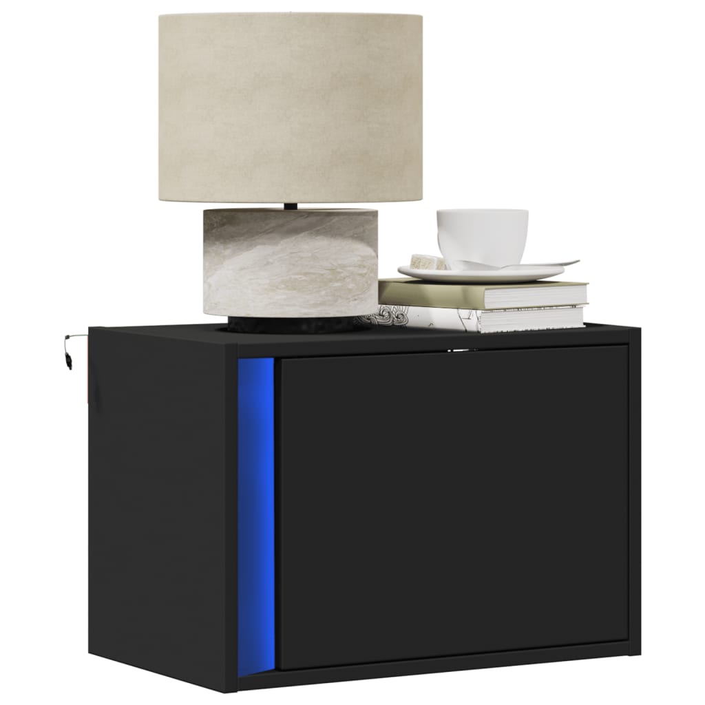 Wall-mounted Bedside Cabinet with LED Lights Black - vid-852091 - Design Hut