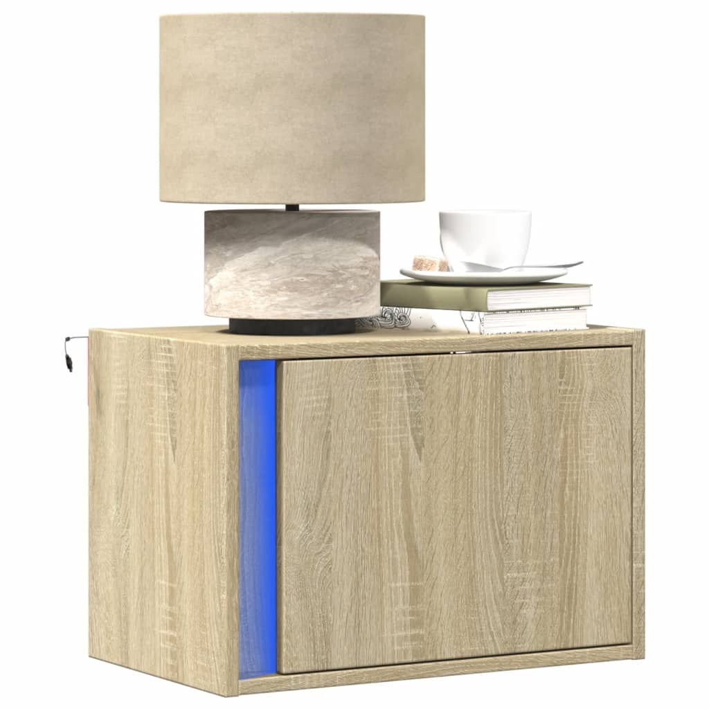 Wall-mounted Bedside Cabinets with LED Lights 2 pcs Sonoma Oak - vid-852094 - Design Hut