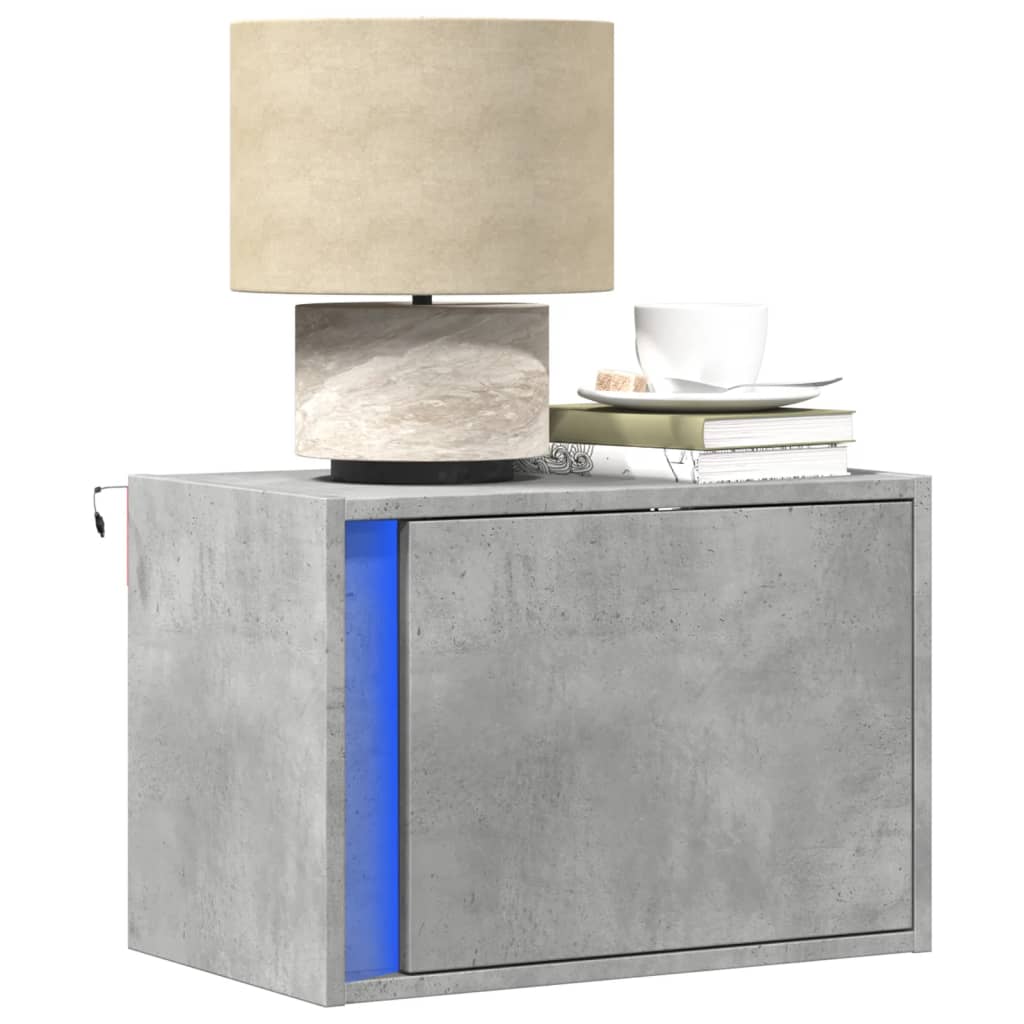 Wall-mounted Bedside Cabinets with LED Lights 2 pcs Concrete Oak - vid-852096 - Design Hut