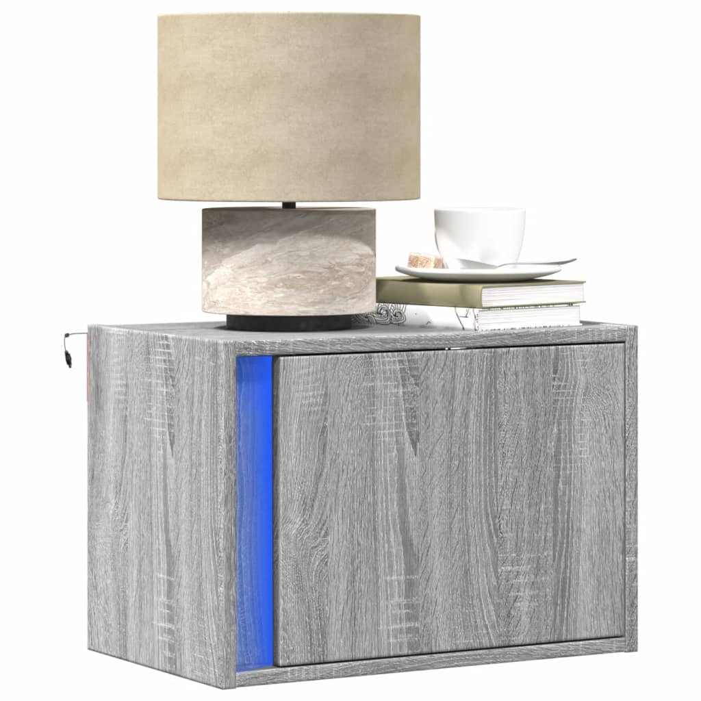 Wall-mounted Bedside Cabinets with LED Lights 2 pcs Grey Sonoma - vid-852100 - Design Hut