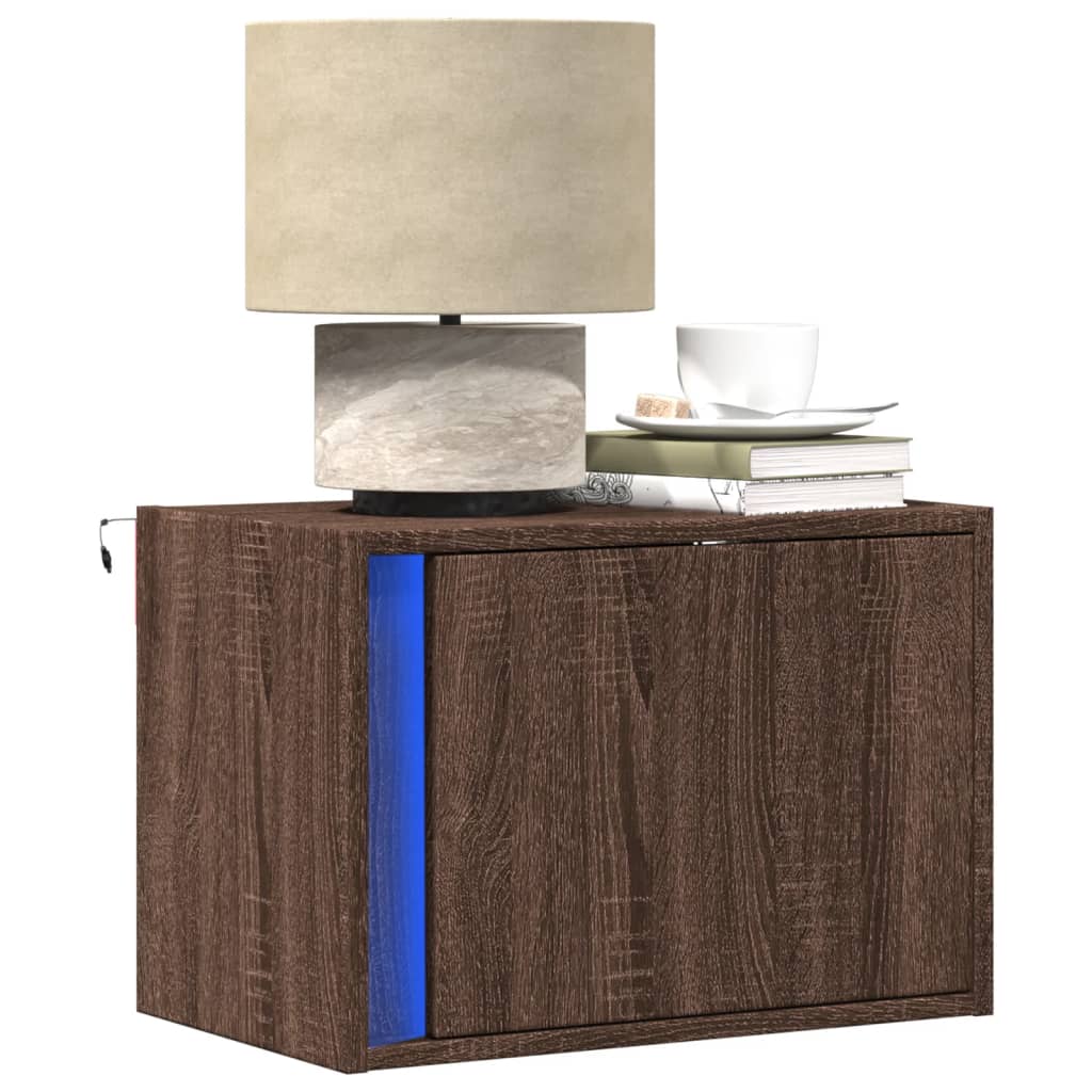 Wall-mounted Bedside Cabinets with LED Lights 2 pcs Brown Oak - vid-852102 - Design Hut