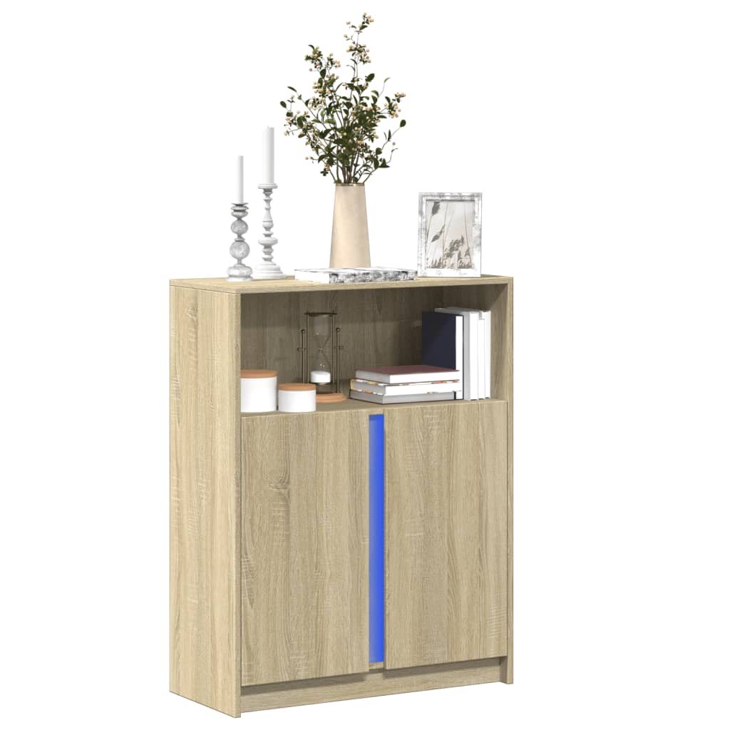 Sideboard with LED Sonoma Oak 77x34x100 cm Engineered Wood - Charlotte Dunes