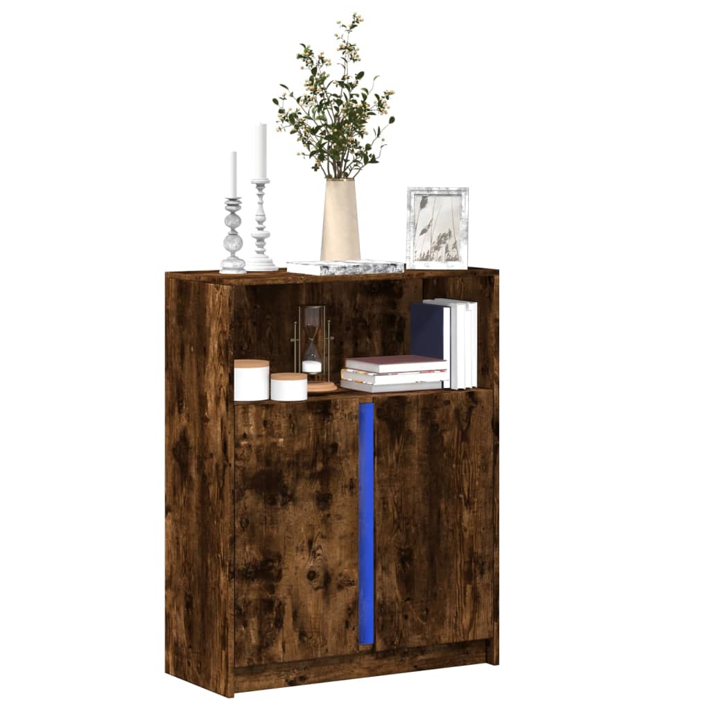 Sideboard with LED Smoked Oak 77x34x100 cm Engineered Wood - Charlotte Dunes