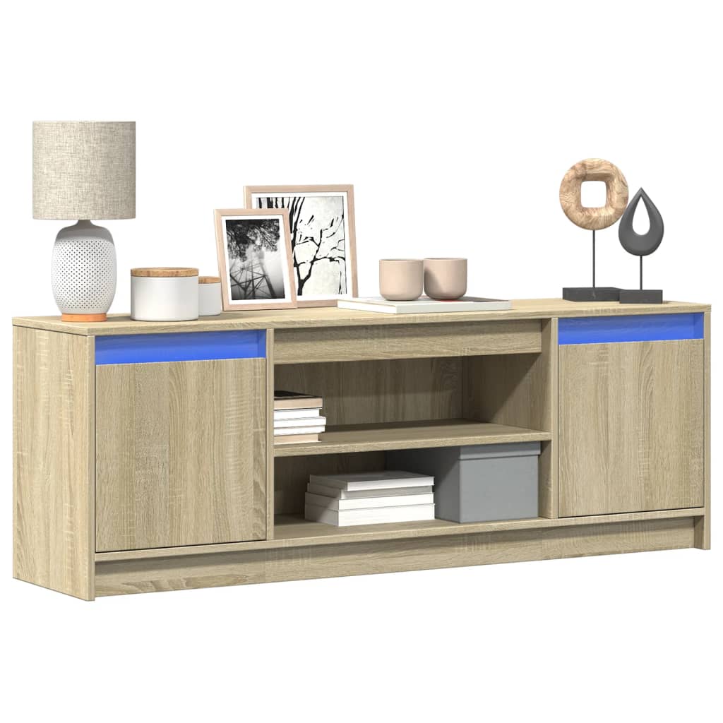 TV Cabinet with LED Sonoma Oak 139.5x34x50 cm Engineered Wood - Discount Dealers