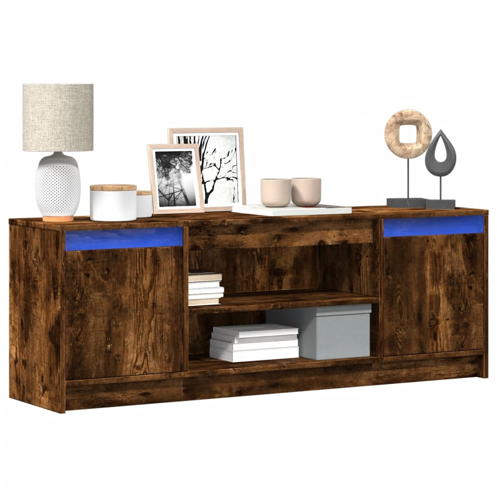 TV Cabinet with LED Smoked Oak 139.5x34x50 cm Engineered Wood - Discount Dealers
