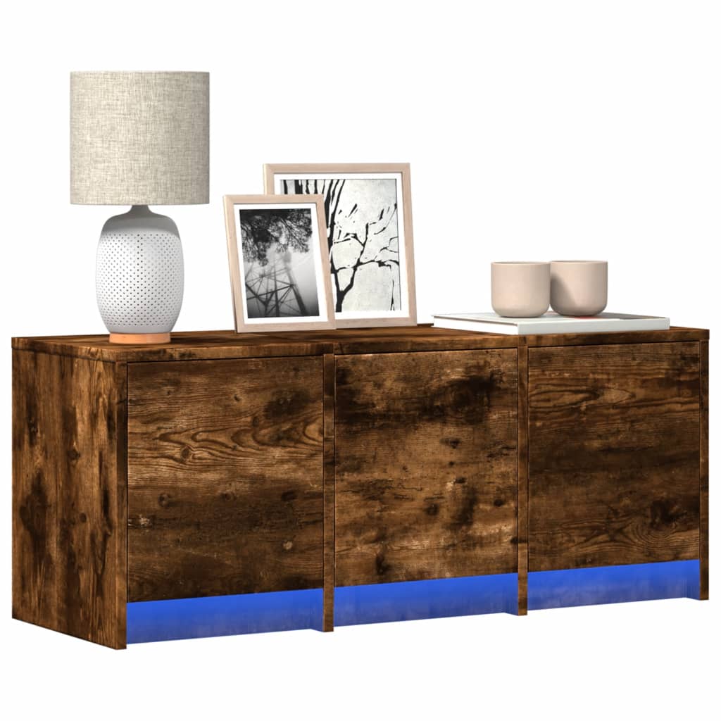 TV Cabinet with LED Smoked Oak 97x34x40 cm Engineered Wood - Design Hut
