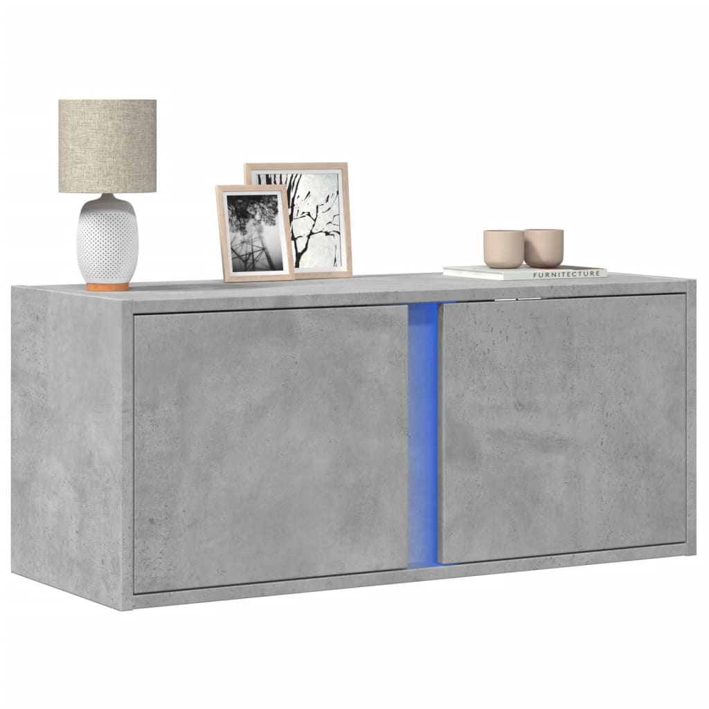 TV Wall Cabinet with LED Lights Concrete Grey 80x31x35 cm - vid-852260 - Design Hut