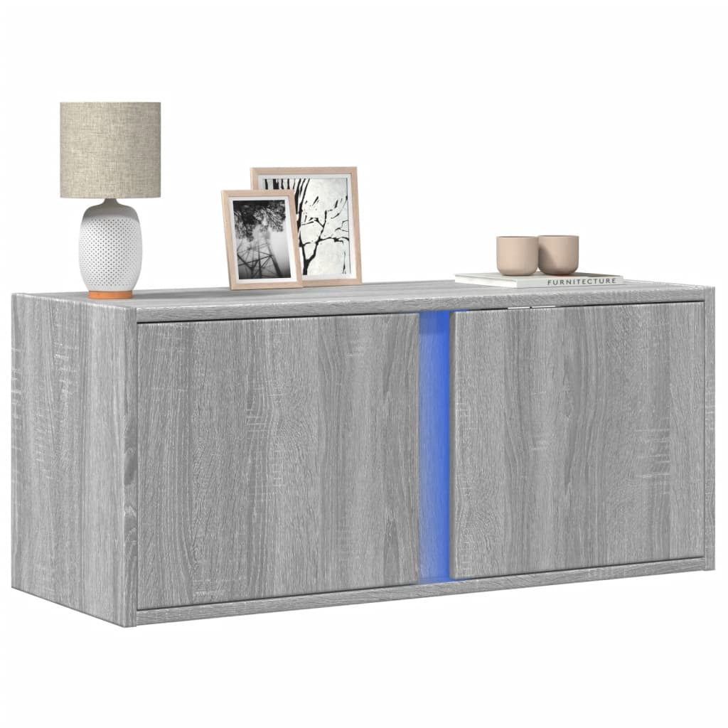 TV Wall Cabinet with LED Lights Grey Sonoma 80x31x35 cm - Design Hut