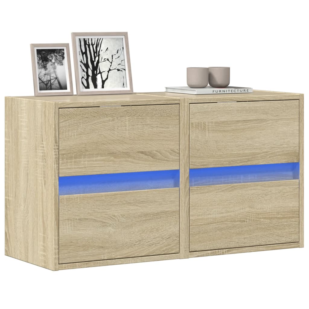 TV Wall Cabinets with LED Lights 2 pcs Sonoma Oak 41x31x45 cm - Discount Dealers