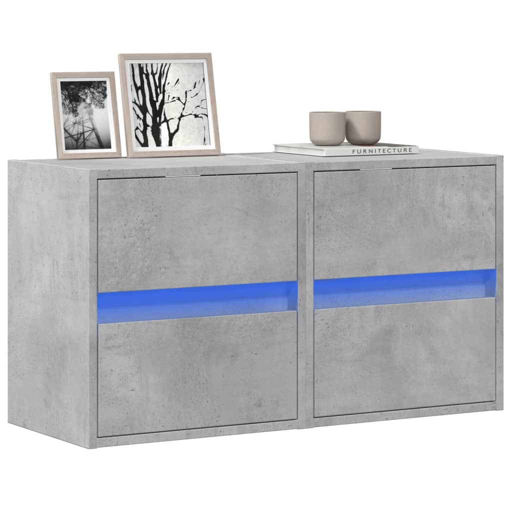TV Wall Cabinets with LED Lights 2 pcs Concrete Grey 41x31x45 cm - Discount Dealers