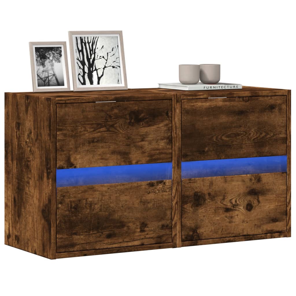 TV Wall Cabinets with LED Lights 2 pcs Smoked Oak 41x31x45 cm - Discount Dealers