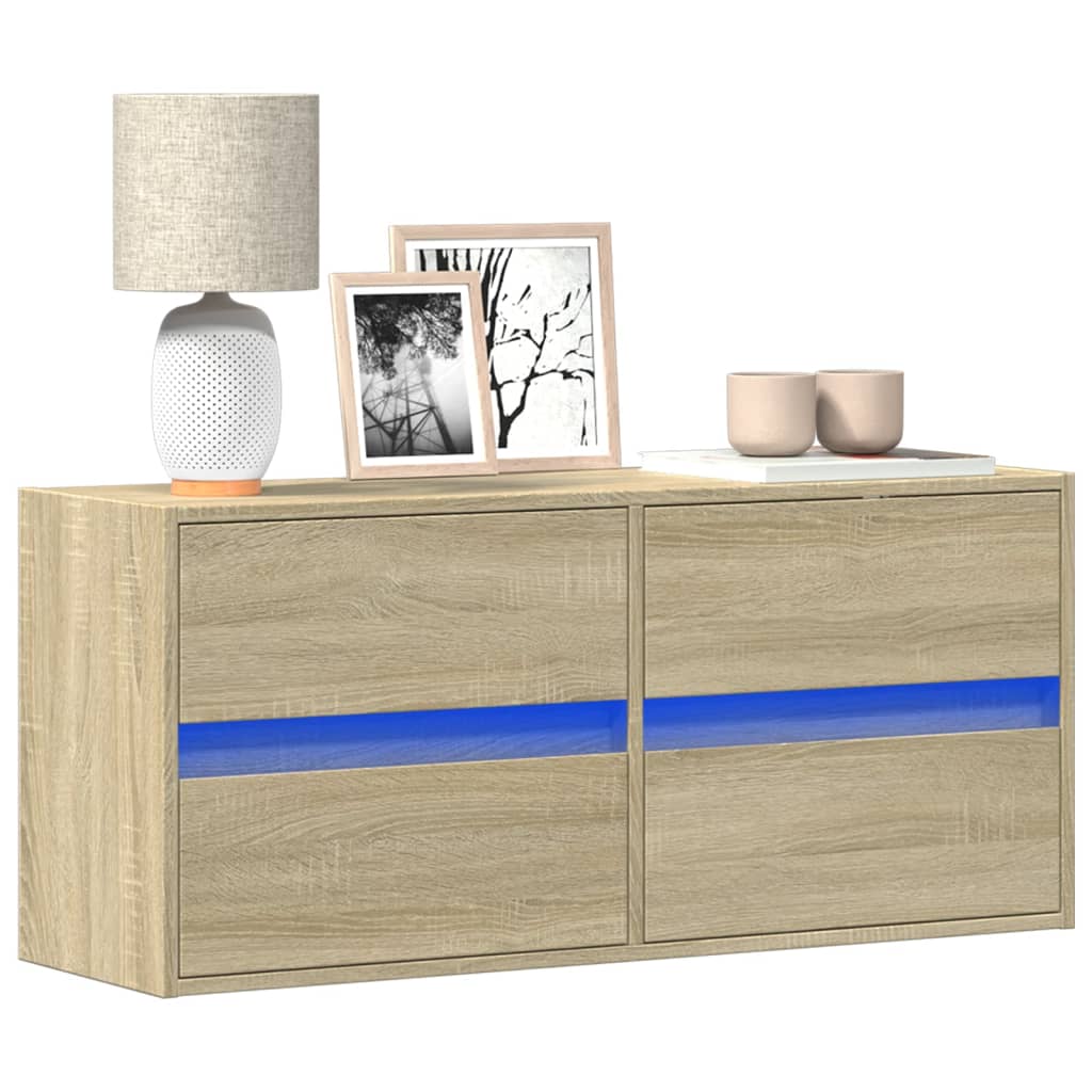 TV Wall Cabinet with LED Lights Sonoma Oak 100x31x45 cm - Design Hut