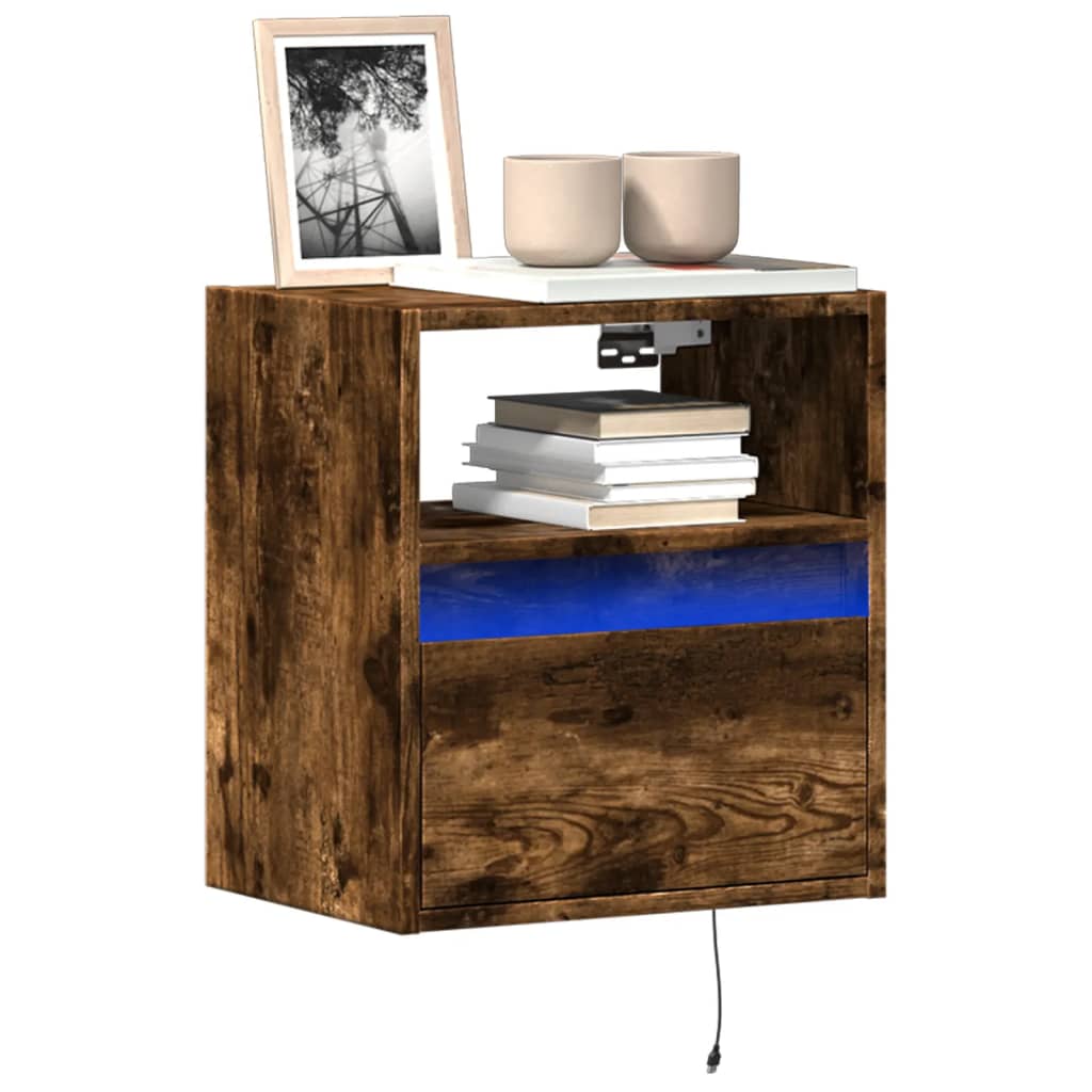 TV Wall Cabinets with LED Lights 2 pcs Smoked Oak 41x31x45 cm - Discount Dealers
