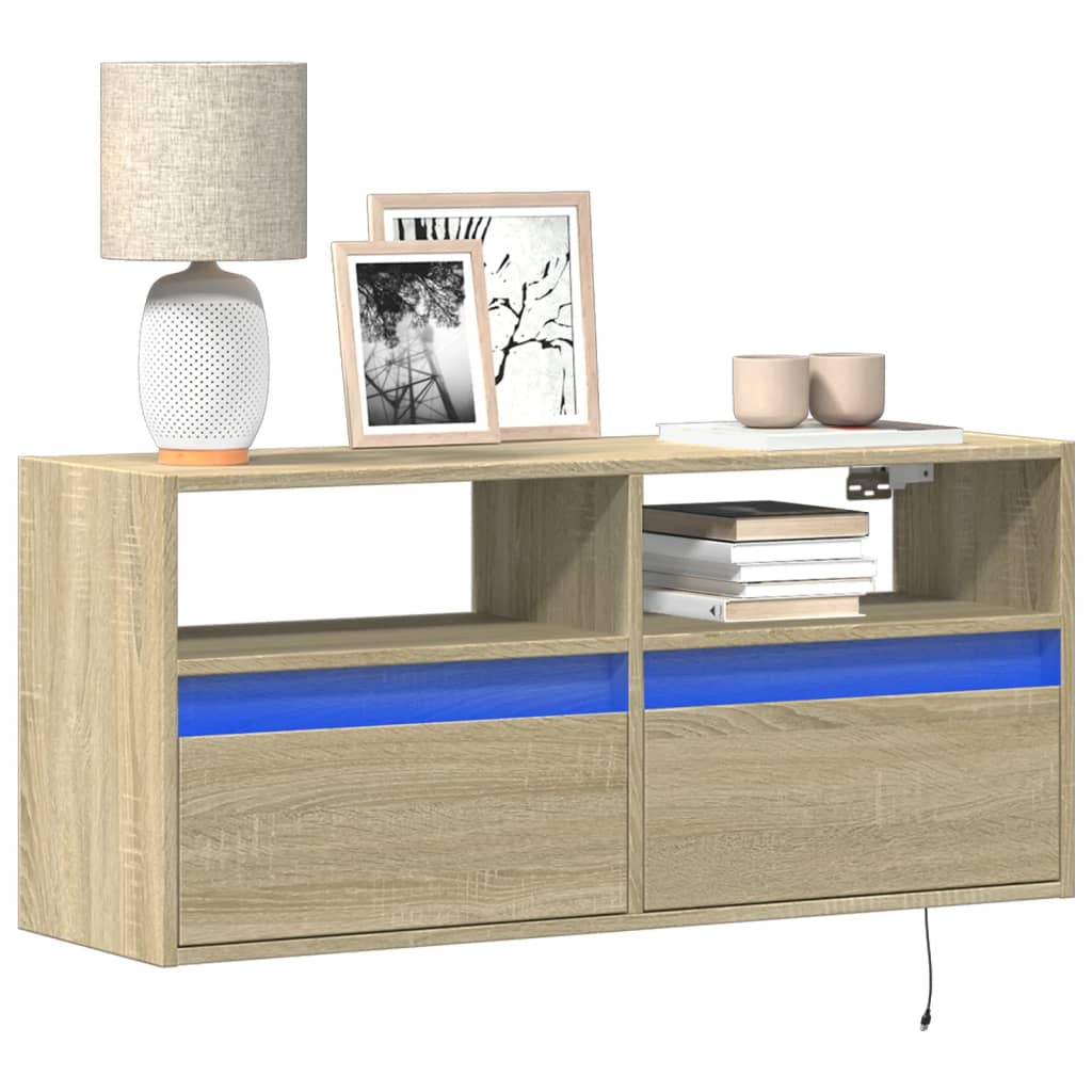TV Wall Cabinet with LED Lights Sonoma Oak 100x31x45 cm - Design Hut