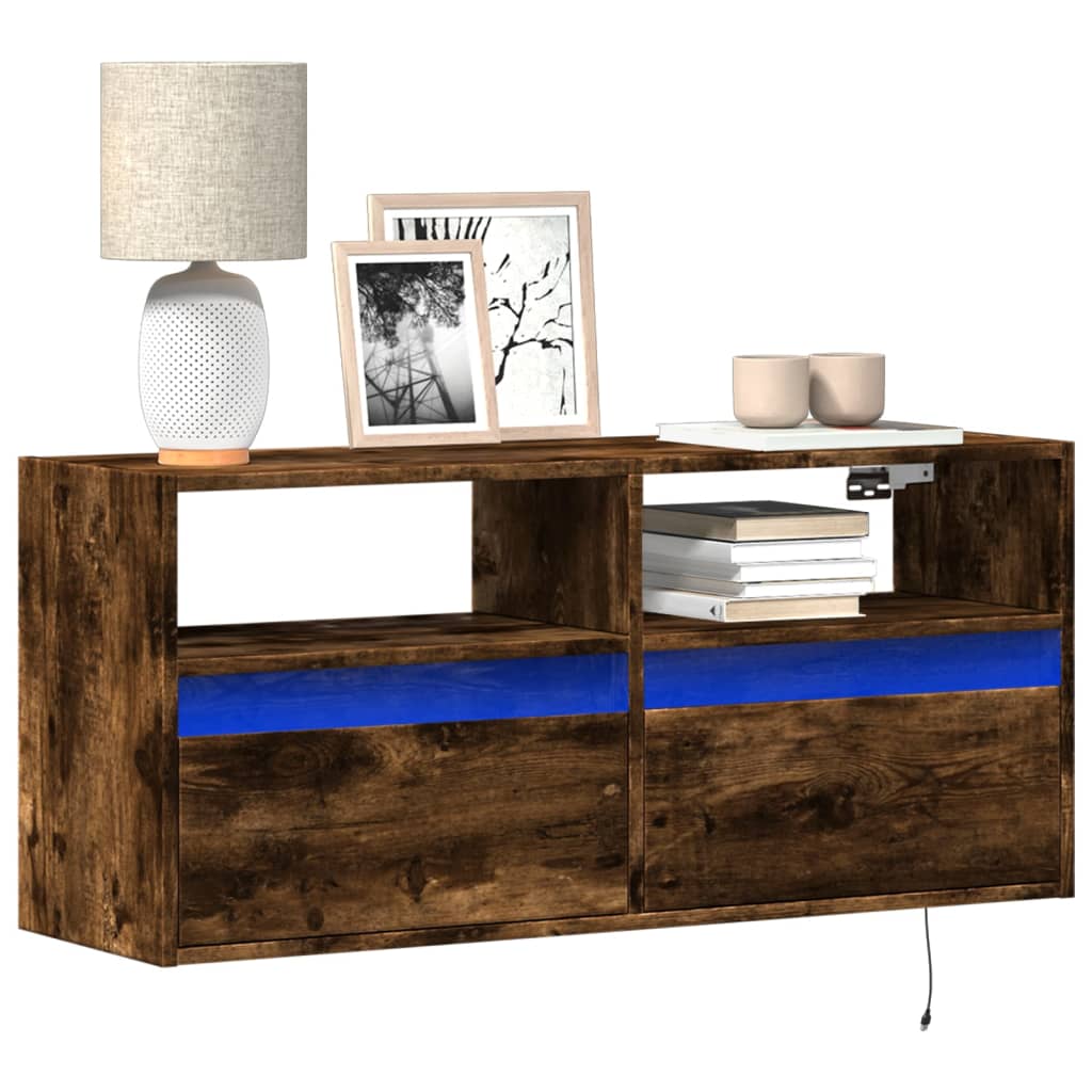 TV Wall Cabinet with LED Lights Smoked Oak 100x31x45 cm - vid-852338 - Design Hut
