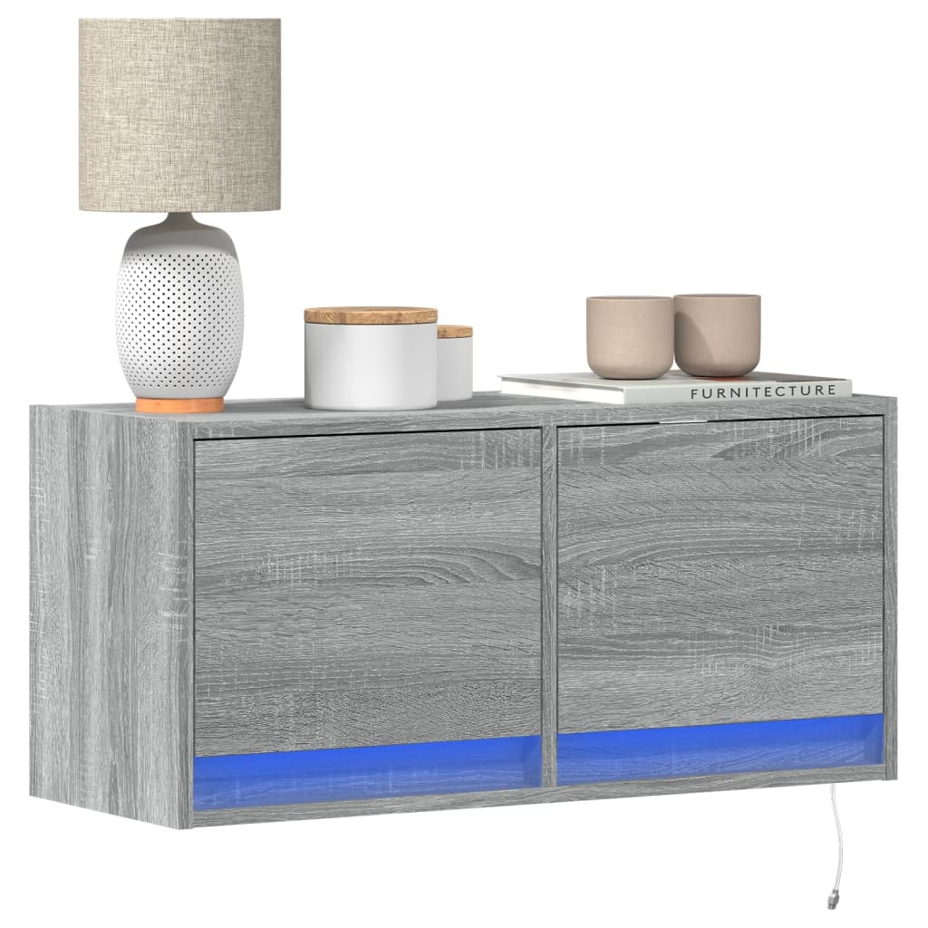 TV Wall Cabinet with LED Lights Grey Sonoma 80x31x35 cm - vid-852360 - Design Hut