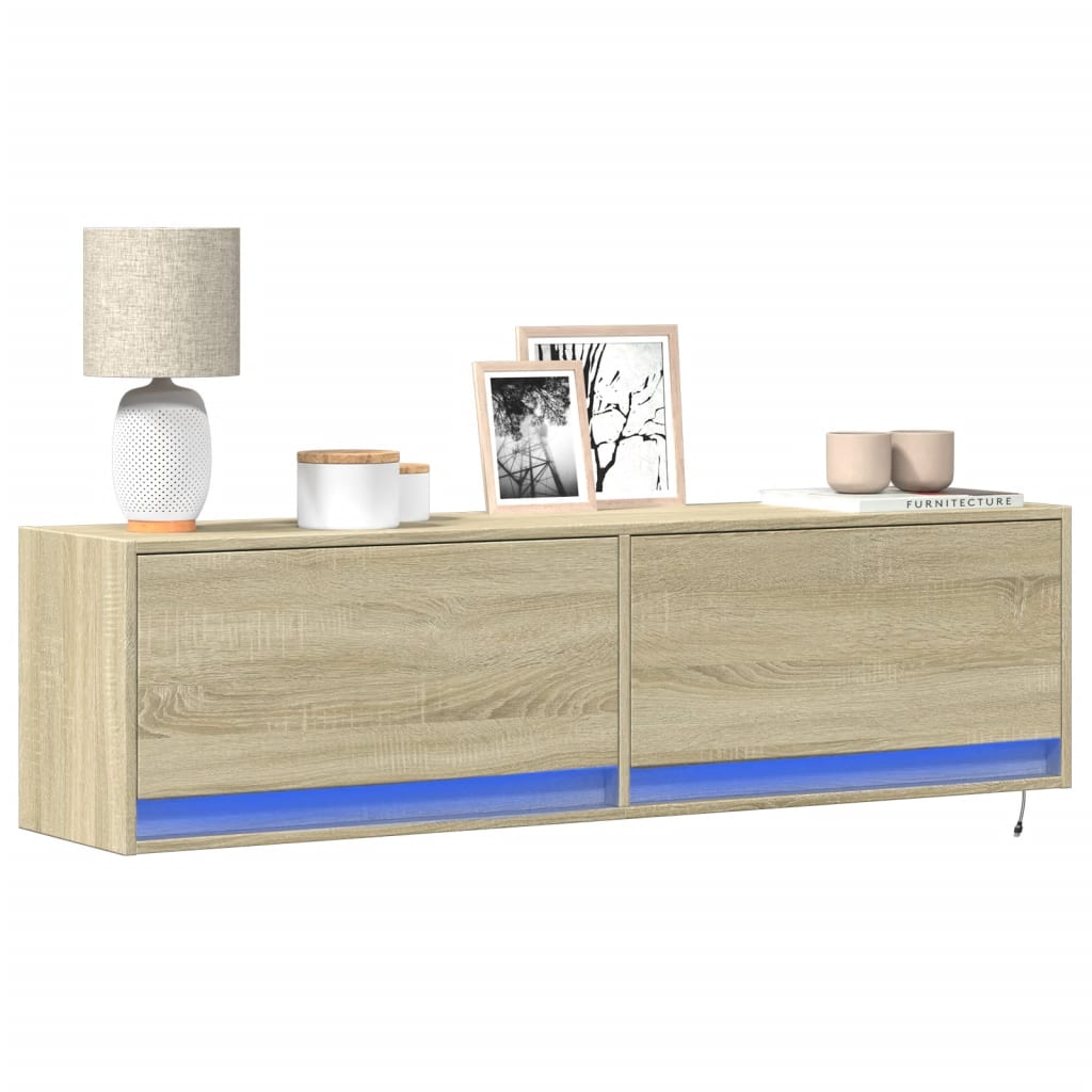 TV Wall Cabinet with LED Lights Sonoma Oak 140x31x38 cm - Design Hut