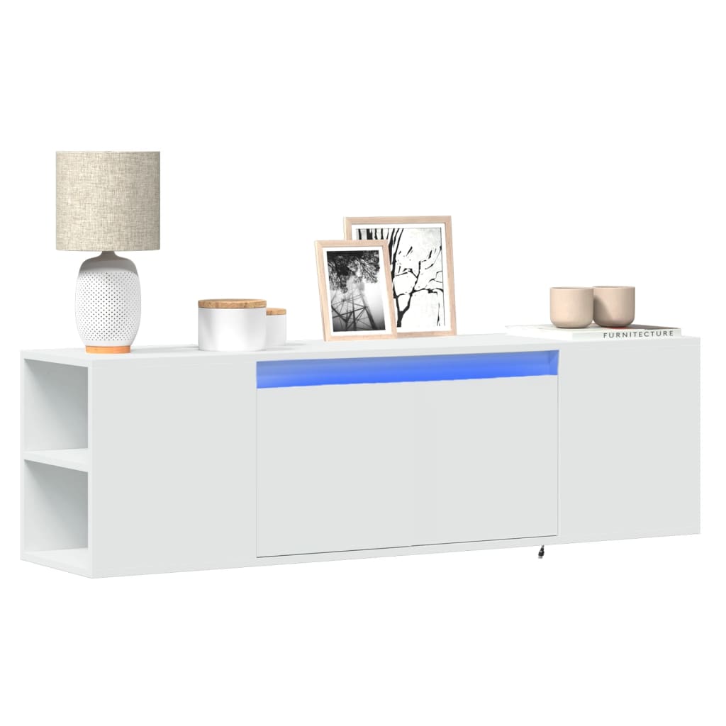 TV Wall Cabinet with LED Lights White 135x31x39.5 cm - Discount Dealers