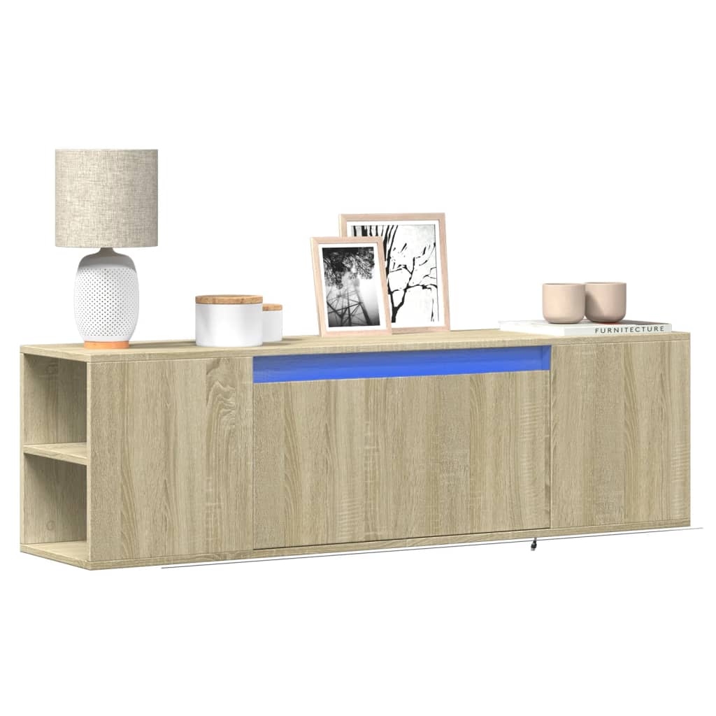 TV Wall Cabinet with LED Lights Sonoma Oak 135x31x39.5 cm - Design Hut