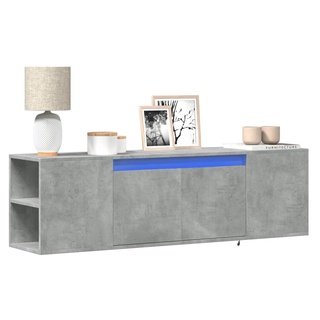 TV Wall Cabinet with LED Lights Concrete Grey 135x31x39.5 cm - Design Hut