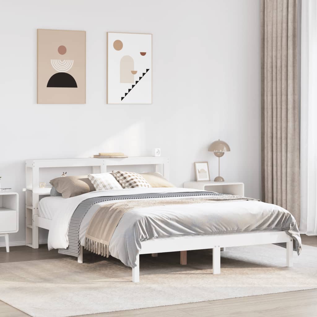 Bedframe White 140x190cm Solid Wood Pine - Direct Imports