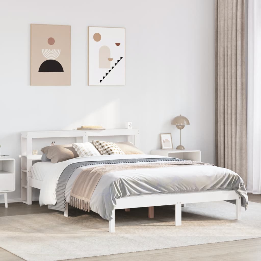Bedframe White 140x200cm Solid Wood Pine - Direct Imports