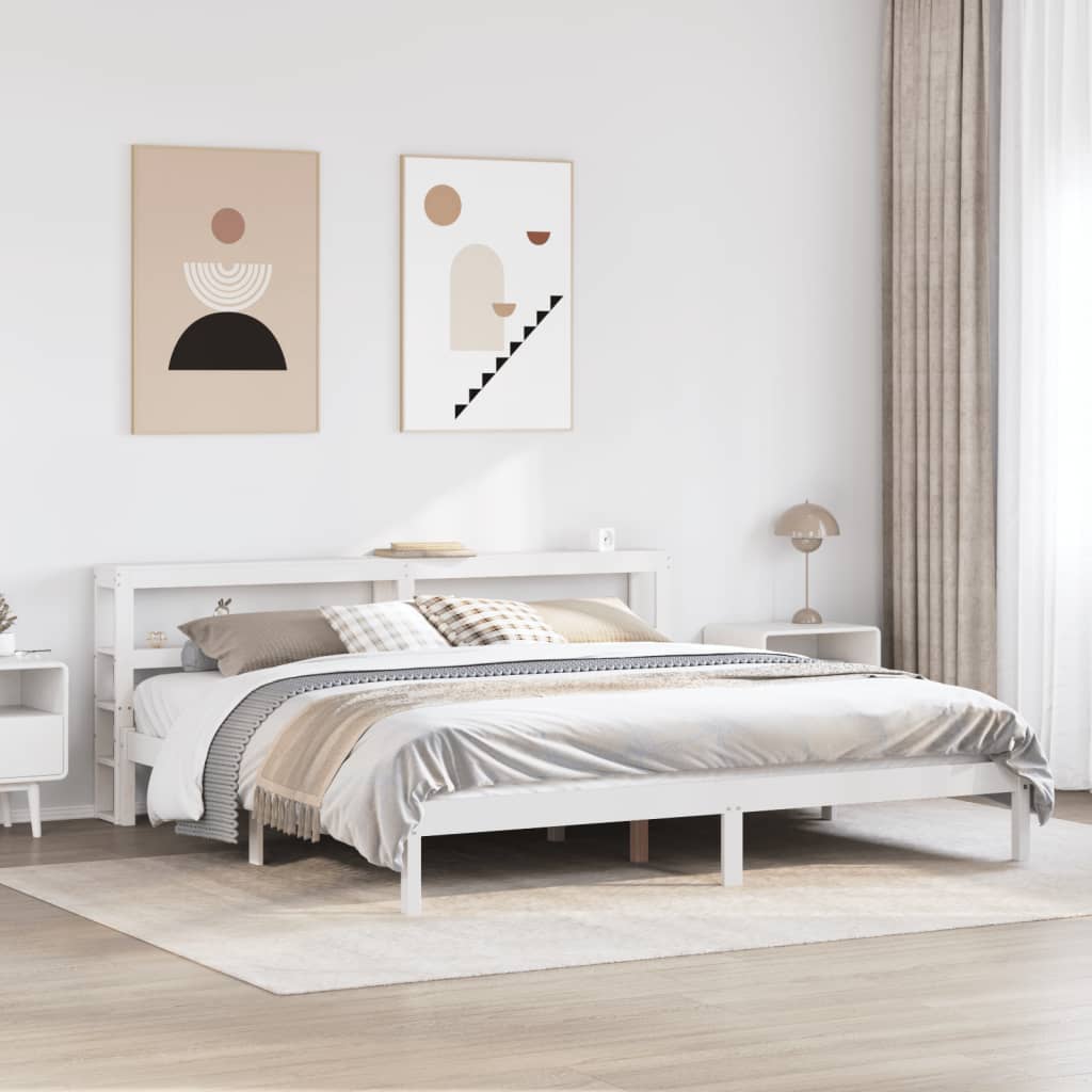 Bedframe White 200x200cm Solid Wood Pine - Design Hut