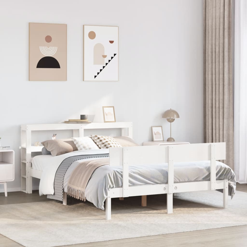 Bedframe White 140x200cm Solid Wood Pine - All Things Good