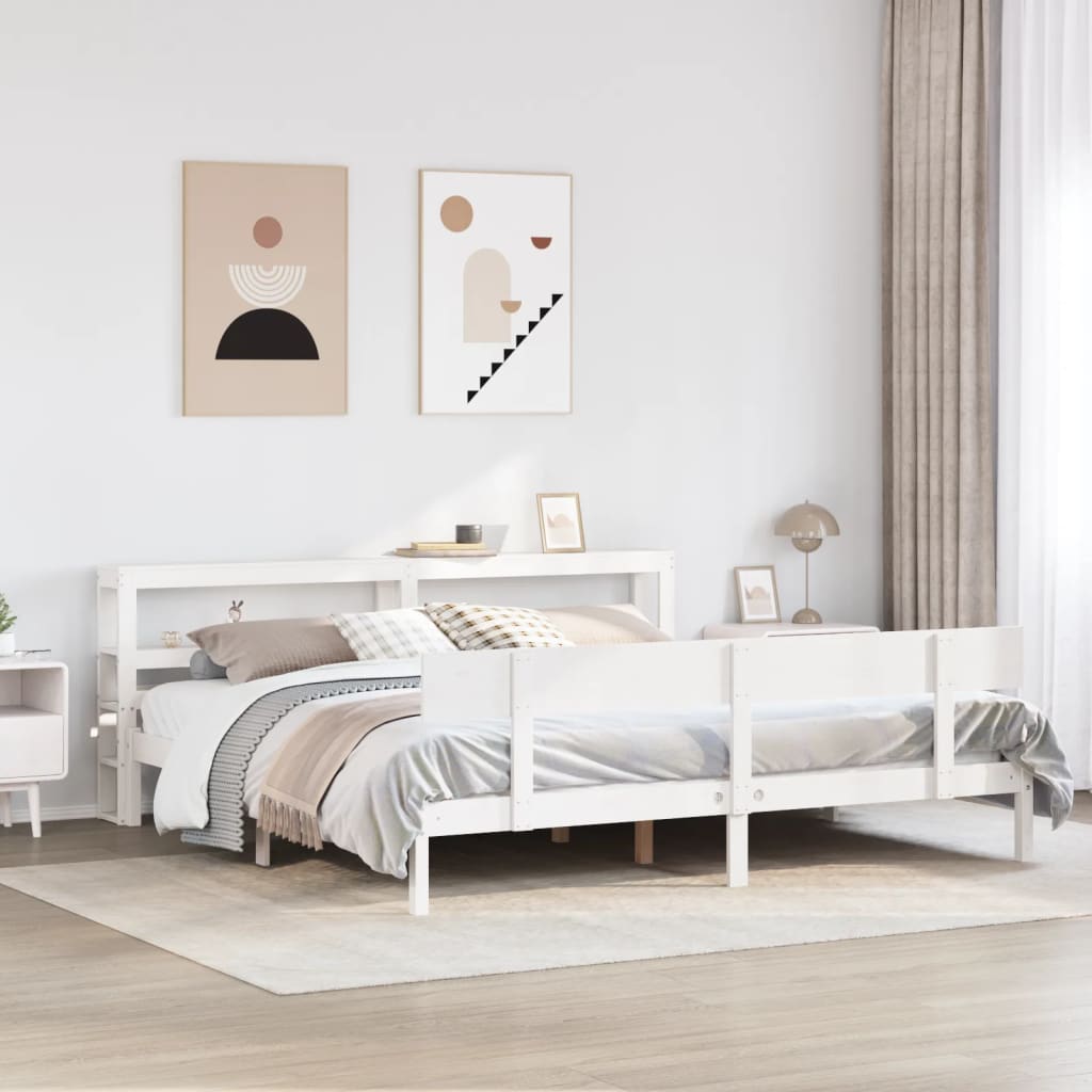 Bedframe White 200x200cm Solid Wood Pine - Merlin Deals