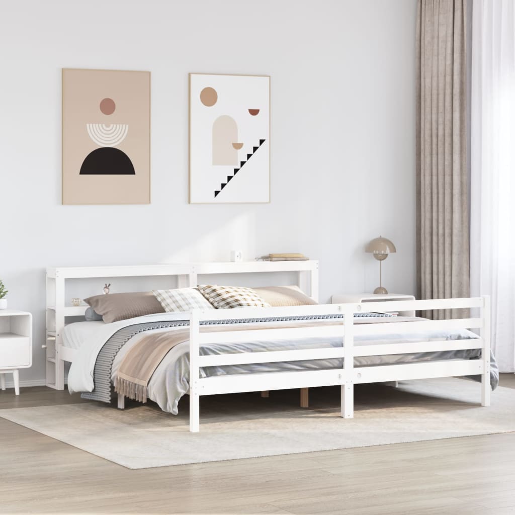 Bedframe White 200x200cm Solid Wood Pine - Casper Homes