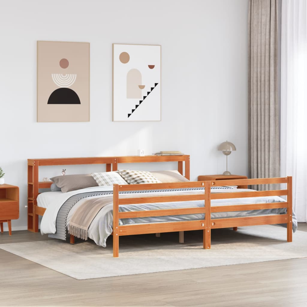 Bedframe Wax Brown 200x200cm Solid Wood Pine - Merlin Deals