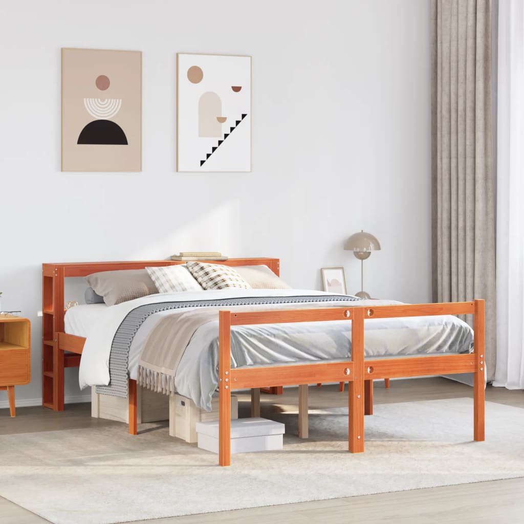 Bedframe with Headboard Wax Brown 135x190cm Double - Casper Homes