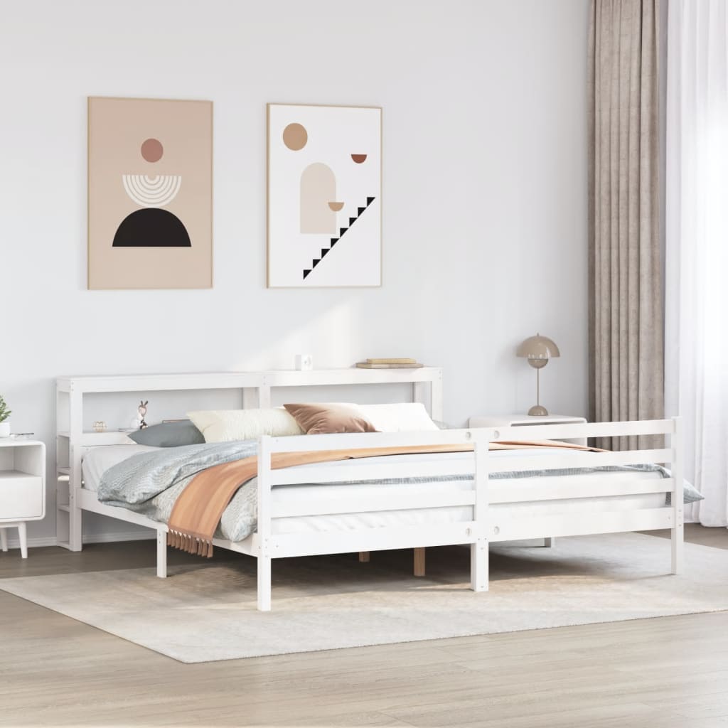 Bedframe with Headboard White 200x200cm - Casper Homes