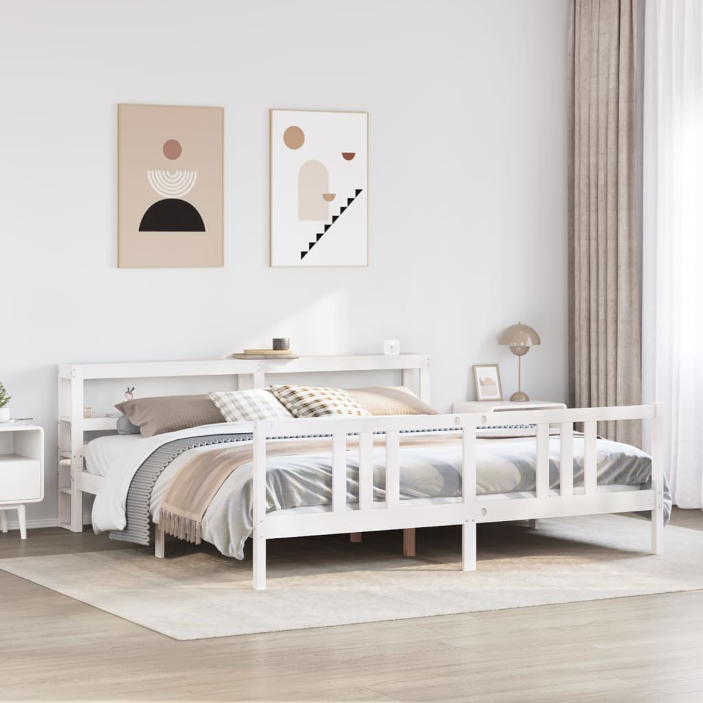 Bedframe with Headboard White 200x200cm - Direct Imports