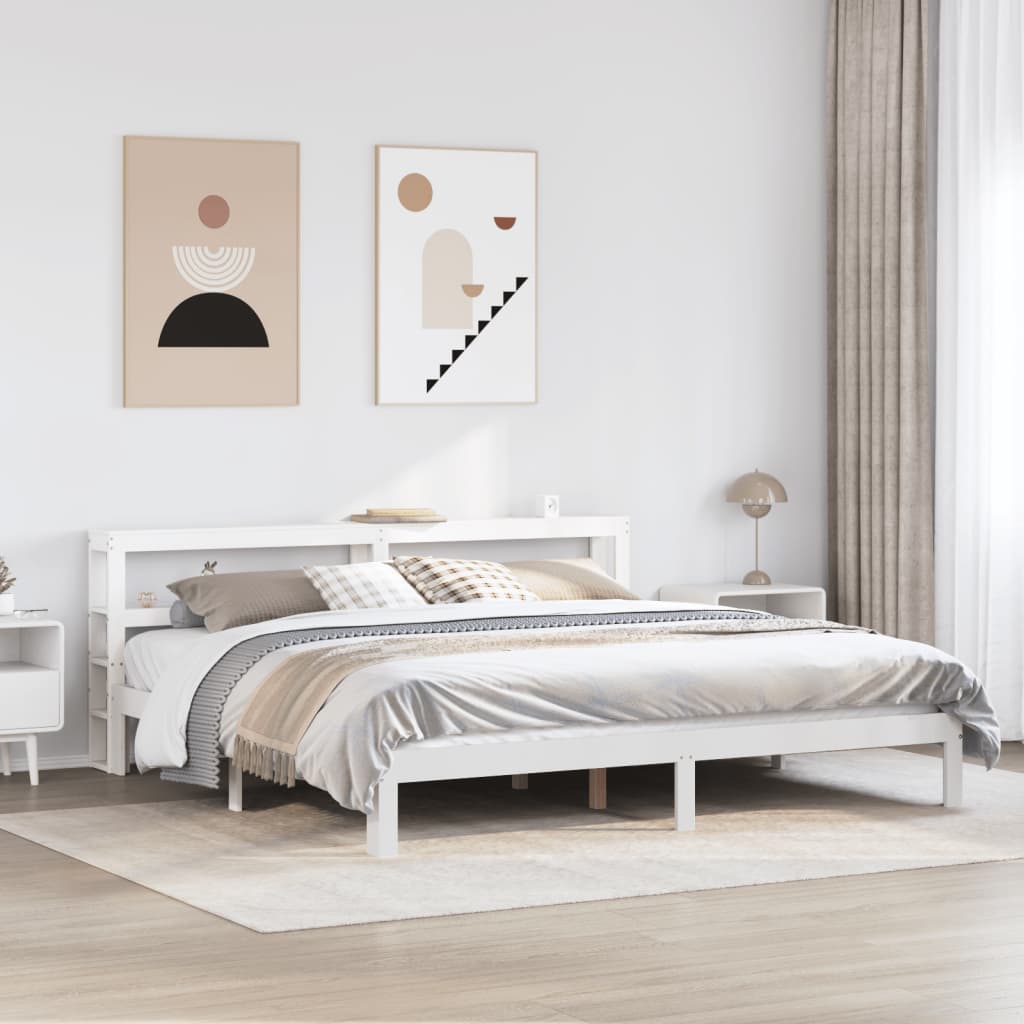 Bedframe with Headboard White 200x200cm - Decor Base