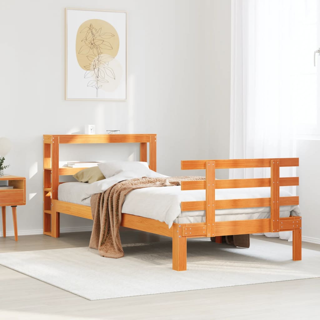 Bedframe with Headboard Wax Brown 75x190cm Small Single - Unbeatable Bargains