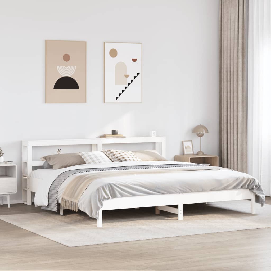Bedframe White 200x200cm Solid Wood Pine - Casper Homes