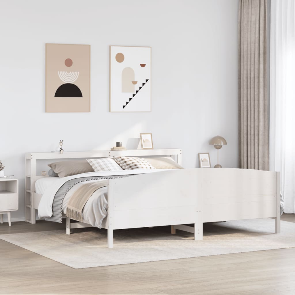 Bedframe White 200x200cm Solid Wood Pine - Style and Chic