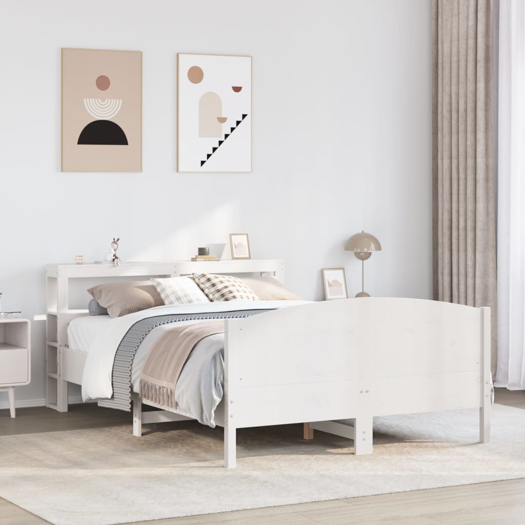 Bedframe White 140x200cm Solid Wood Pine - All Things Good