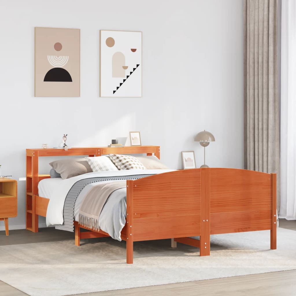 Bedframe Wax Brown 135x190cm Double Solid Wood Pine - Decor Base