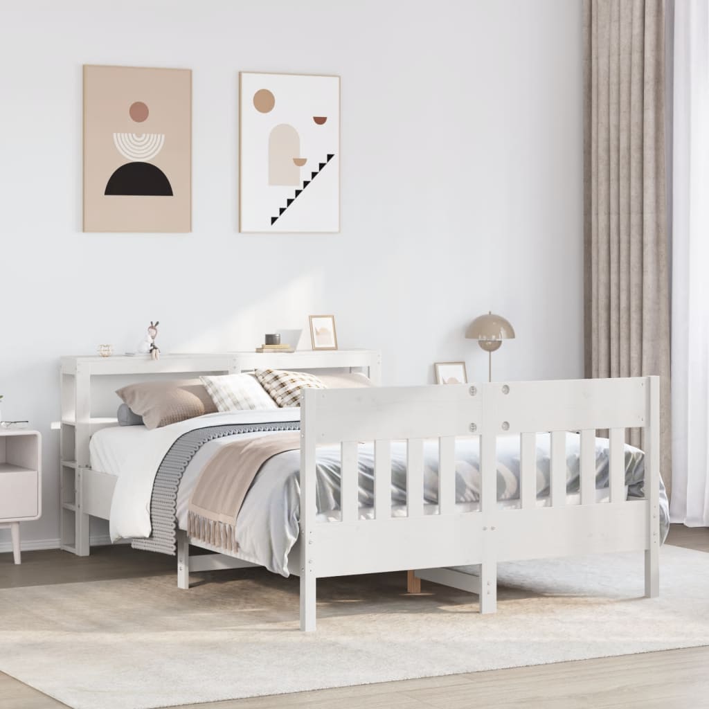 Bedframe White 140x200cm Solid Wood Pine - Merlin Deals