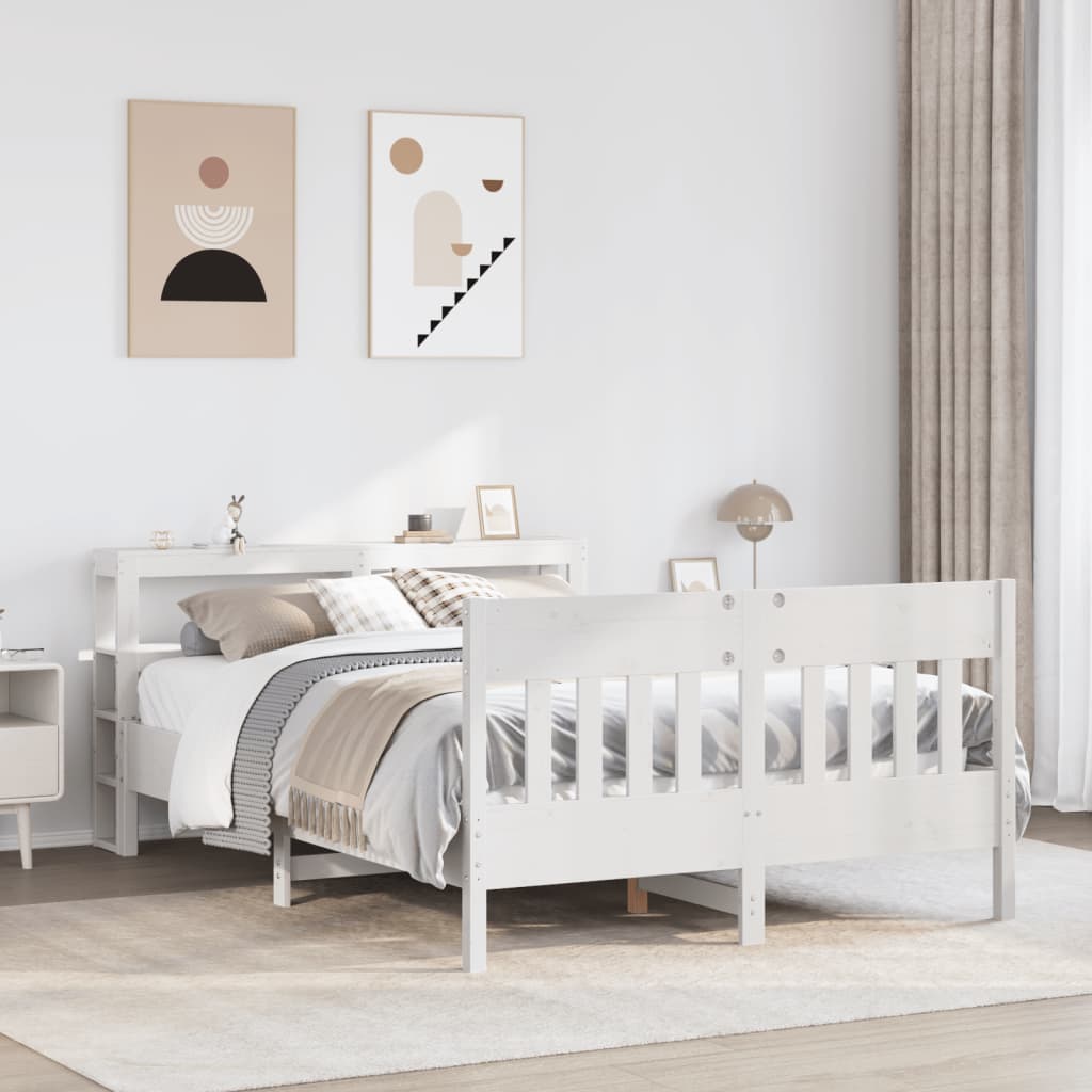 Bedframe White 140x190cm Solid Wood Pine - Merkel Designers