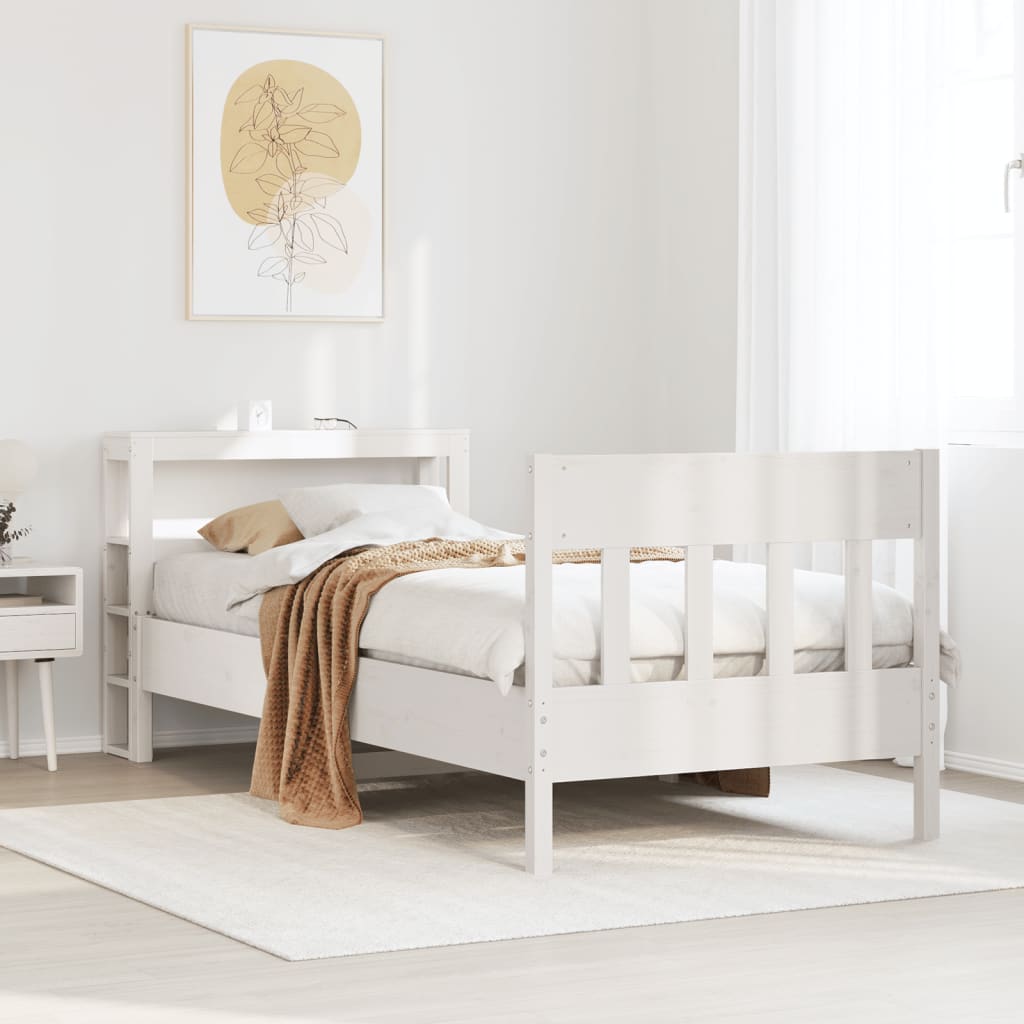 Bedframe White 75x190cm Small Single Solid Wood Pine - Casper Homes