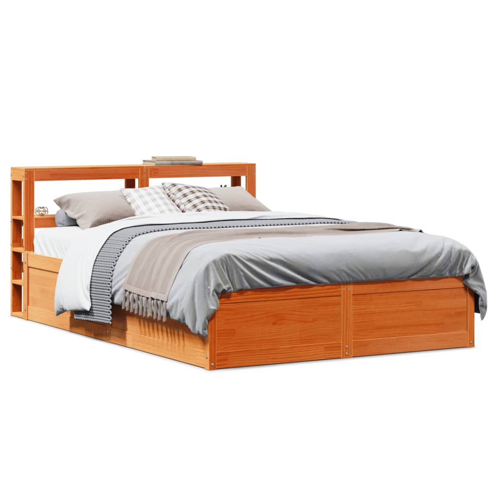 Bedframe with Headboard Wax Brown 150x200cm King Size Solid Wood Pine - Decor Base